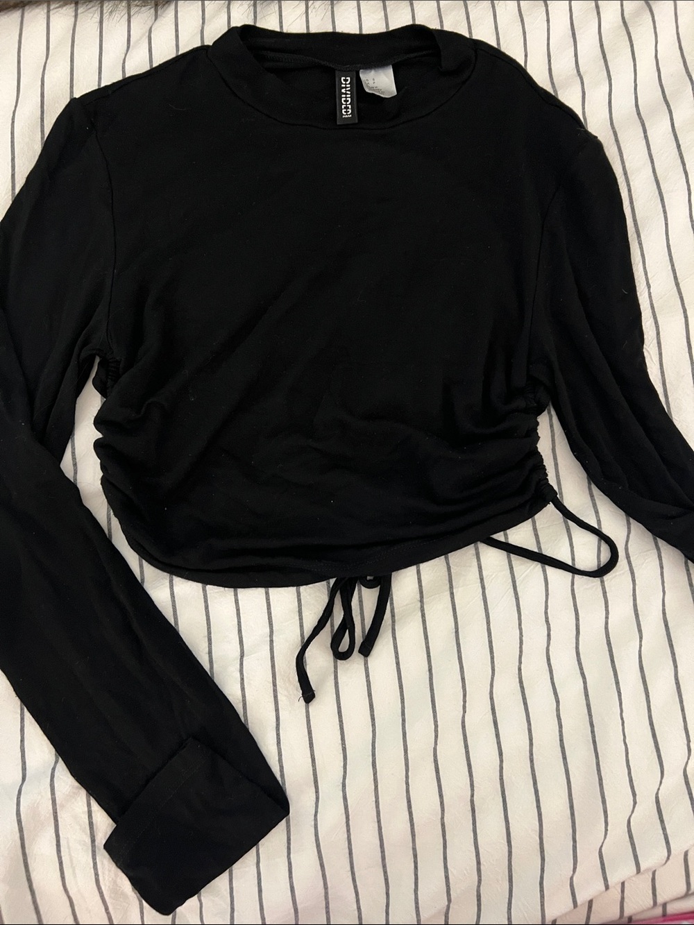 H&M Black Open Back Long-Sleeve Cropped Drawstring Top